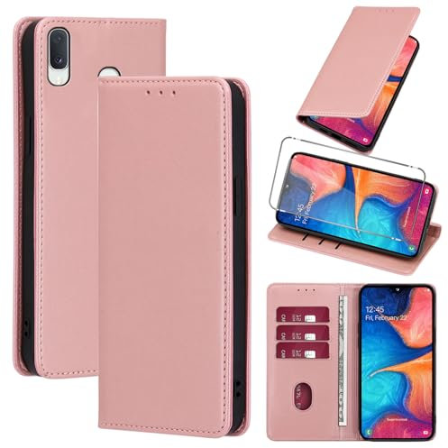 Vauki Coque Cuir pour 𝐒𝐚𝐦𝐬𝐮𝐧𝐠 𝐆𝐚𝐥𝐚𝐱𝐲 𝐀𝟐𝟎𝐞 avec 1 Verre Trempé Etui à Rabat en PU Porte-Cartes Portefeuille Support Flip Housse Magnétique Antichoc Anti-Rayures Case 5.8,Rose-Gold