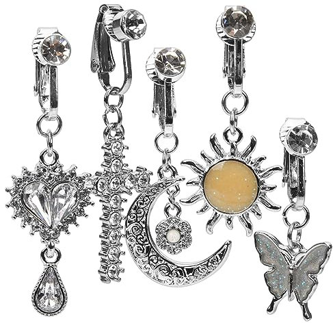 PACKOVE Anneau de Nombril Non Perçant Lot de 5 Bijoux de pour Femmes Acier Inoxydable Croix Décoratif Faux Piercing Ventre Décoration Fête Anniversaire