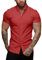 URRU Men's Muscle Dress Shirts Slim Fit Stretch Short Sleeve Casual Button Down Shirts for Men Red M