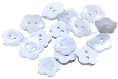100 Bottoni a Forma di Fiore di Prugna per Cucire - Decorativi per Cardigan e Vestiti, 2 Fori, in Resina (Bianco)