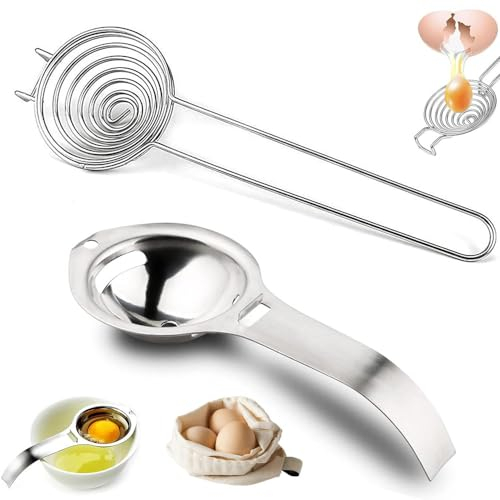 Eigelb Eiweiß Trenner, Eigelbtrenner, Edelstahl Eitrennhilfe, mit Griffen Eidotter-Trenner, Eiertrenner, Egg Separator, Spülmaschinenfreundlich, für Küche Eiweißtrenner, 2 Stück (Zwei Stile)