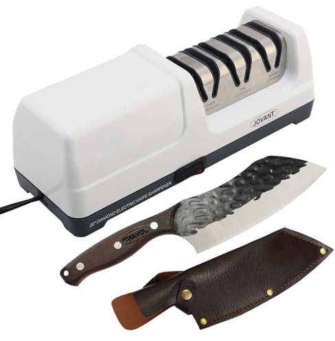 Knife Sharpener,Diamond Knife Sharpener Angle 20 with Chef Knife, Electric Profi for Metal and Or Ceramic Knives,3 in 1 Coarse and Fine Grinding, Polishing,Sharp Safe-JOVANT