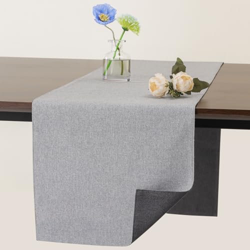 Banchif Tischläufer Abwaschbar Leinen tischläufer Anti-RutschStilvoll Beidseitig und dennoch Pflegeleicht Tischdeko für Esszimmer Party Urlaub Dekoration (Hell Grau-Grau, 30 x 240 cm)