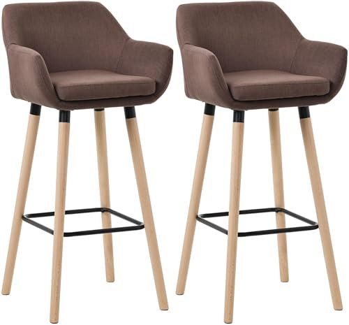 CLP 2er Set Barhocker Grant I Thekenhocker Mit Stoff-Bezug I Buchenholz-Gestell, Farbe:Coffee