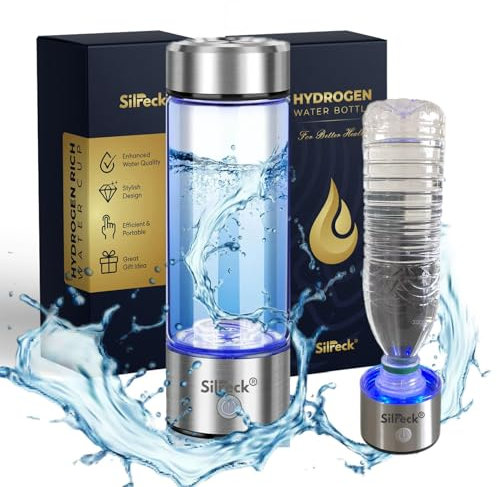 Silreck Premium Hydrogen Water Bottle - 450ml Up To 4000 PPB | Mineral Water bottle Compatible-Hydrogen Water Generator | BPA-Free hydrogen bottle Rechargeable, With Cleaning Brush