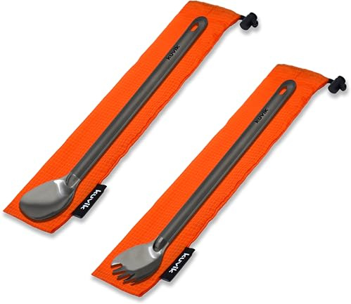 Kuvik Titanium Long Handle Spoon/Spork 2-Pack - Ultralight and Compact for Camping and Hiking