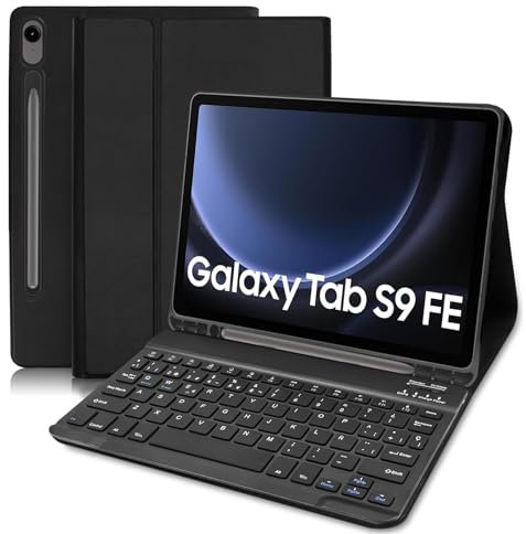 COEZFE Funda con Teclado para Samsung Galaxy Tab S9 FE 10.9”/ S9 11” 2023, Español Ñ Teclado Magnético para Samsung Galaxy Tab S10 FE 2025, Funda Teclado para S10 FE 10,9 Pulgadas, Negro