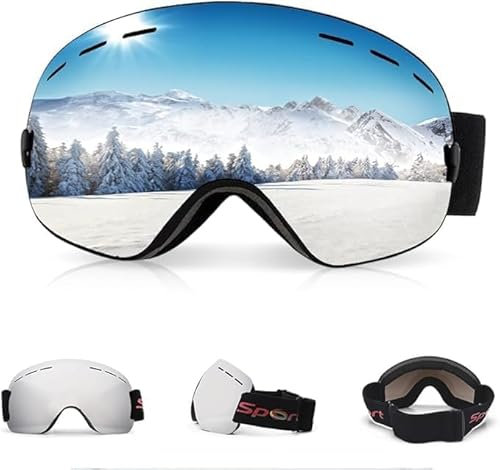 Udbrud Skibrille, Unisex Randlose Skibrille 100% UV400 Schutz Anti Beschlag Brille Sphärischer Dual-Linse Schneemobilbrille Snowboard Brille Für Brillenträger Herren Damen Erwachsene