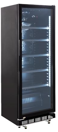 GastroHero Getränkekühlschrank GK-360BB für die Gastronomie, 4 verstellbare Einlegeböden, 360 Liter Kühlraumvolumen, Kühlschrank mit Glastür, Innenbeleuchtung, Abschließbar, Gastronomiebedarf, Schwarz
