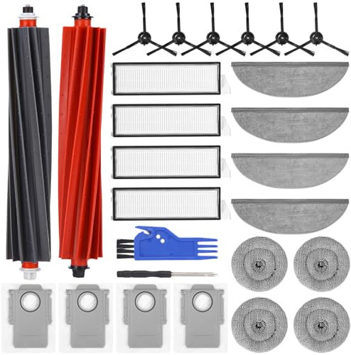 SOBEAU Kit de 26 Accessoires pour Roborock S8 MaxV Ultra, 2 Brosses Principales, 4 Filtres HEPA, 4 Chiffons de Nettoyage, 4 Lingettes Latérales, 6 Brosses Latérales, 4 Sacs à Poussière, Pièces de rech