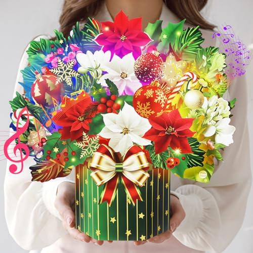 Yinqing Weihnachtskarten, 33 cm, lebensgroßer Blumenstrauß, 3D-Pop-Up-Grußkarte für Frauen
