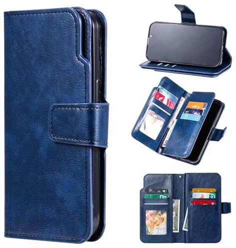Czhwsm Funda de piel magnética compatible con Xiaomi Redmi Note 9 Pro con soporte para tarjetas + 2 protectores de pantalla de vidrio templado, color azul