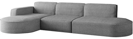Kaiser Möbel - Ecksofa mit Wohnlandschaft, Eckcouch L Form, Sofa 3-sitzer, Polstersofa, Bigsofa, Bequemes Couch mit Ottomane für Wohnzimmer, Relaxsofa, Stilvolles Cord Sofa, Modena L, Grau, Links