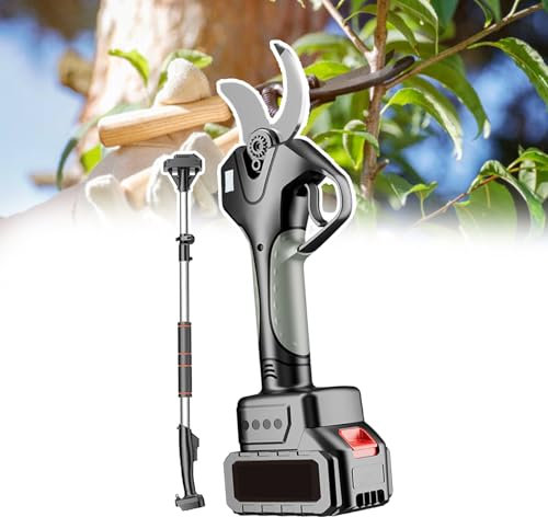 pedenencelia Tijeras Podar Eléctricas,Podadora Árboles con Cuchillas Sk5,Pantalla LCD,Carga Durante 1,5 Horas,con Pértiga Telescópica 210 Cm,2 Baterías 1500 Mah,2 Cuchillas,Un Par Guantes