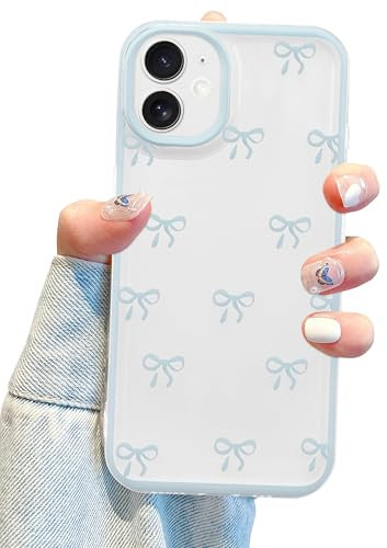 Jusy Kompatibel mit iPhone 11 Hülle,Süße Klar Rosa Schleifenmuster Schöne Weiche TPU Telefonhülle Vollständiger Kameraschutz Handyhülle für Frauen Mädchen - Blau