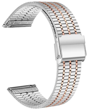 Quick Release Watch Strap, Stainless Steel Watch Straps with Metal Buckle and Clasp, Smart Watch Band for Men and Women, Compatible for Galaxy, Garmin, Withings, Huawei,20mm Silver+Rose Gold