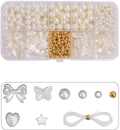 BARRU 520 Stück Weiße Perlen Set - perlen für armbänder für Armbänder,Armband Set Selber Machen Geschenke für Weihnachten, Partys, Ostern, Feiertage für DIY Armband Schmuckherstellung