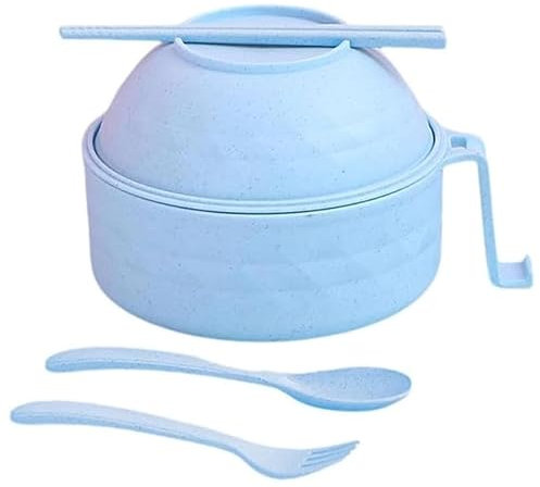 Ramen Bowl Set,Microwave Ramen Bowls with Spoon,Fork,Chopsticks, Instant Noodles Bowl with Phone Holder, BPA-Free Mixing Bowl for Salad, Pasta, Soup, Home, Office Blue