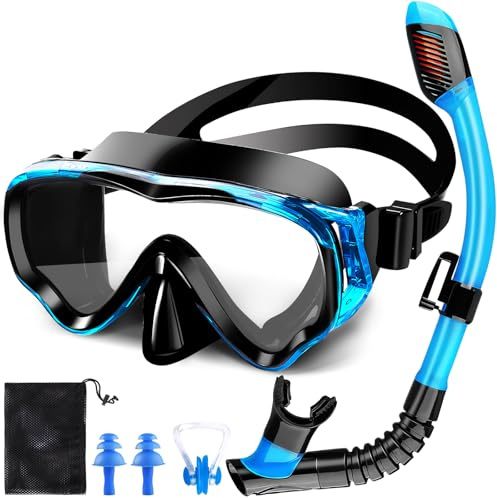 NLMWTI Maschera Immersione per Bambini, Set Snorkeling panoramici a 180°, Combo Set Maschera Subacquea Antiappannamento e Anti-Perdite + Snorkel per Bambini 4-16 Anni Snorkeling Nuoto e Immersioni