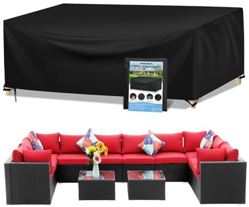 Wanocean Garden Furniture set Covers, Outdoor Patio Furniture Cover Waterproof 420D Oxford Anti-UV Tear-Resistant Rectangular Rattan Furniture Covers 300x300x98cm