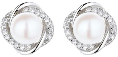 Perlenohrringe 925 Silber Perlenohrstecker Echte Süßwasserperlen Ohrringe mit Zirkonia Süßwasser-Zuchtperlen Ohrringe Perlen Ohrstecker 6mm