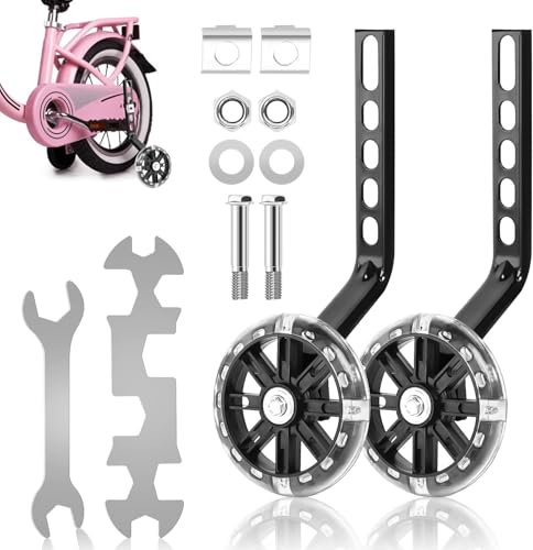1 Paar Stützräder, Fahrrad Stützräder Universal Stützräder, Einstellbare Sicherheitsstützräder Hilfsrad Kinderfahrrad mit Mute Flash Räder für 12 14 16 18 20 Zoll Single Speed Fahrrad