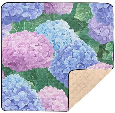 Construction Vehicles Dump Truck Grader Hydrangeas Beauty Summer Flowers Large Sturdy Baby Gym & Activity Mat for Indoor Outdoor Lightweight Baby Crawling Mat for Baby Toddler Infant, 50'' x