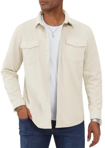 TACVASEN Cord Hemdjacke Herren Langarm Casual Hemd Jacke Herbst Overshirt