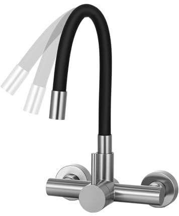 Grifo de cocina flexible negro, grifo de cocina con dos modos para agua fría y caliente, brazo giratorio de 360 grados, para cocina, baño y lavandería