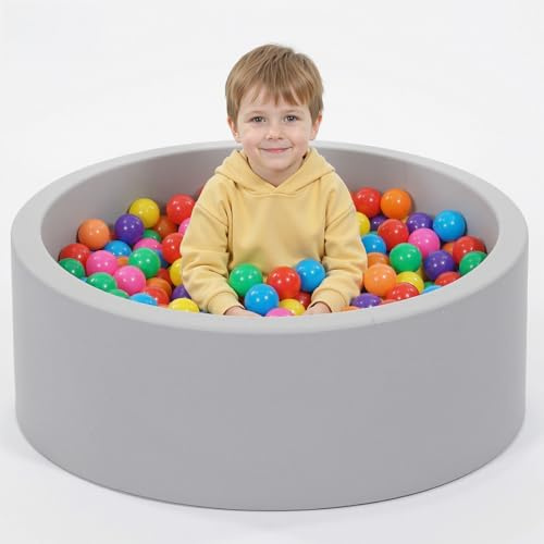 Wilwolfer Bällebad Baby, aus Schaumstoff Weich Abnehmbar und Waschbar Geeignet für Kleinkinder, 85x27cm, mit 100 Bunten Bälle für Bällebad, Ungefährlich Langlebig (Grau)