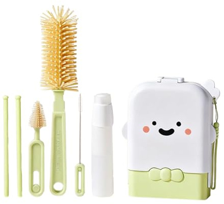 Cepillo para Botellas de Viaje, Kit de Limpieza de Botellas de Viaje con Estuche de Almacenamiento, portátil Vertical para Cocina, Playa, Camping, avión