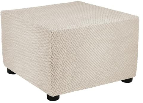 QUARKZMAN 1Stk Ottomane Schonbezug Hockerbezug für Länge 57-70cm Hocker | Beige Hussen für Fußhocker, Stretch Bezug Waschbar Ottomane Abdeckung Überzug Hocker Protector