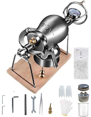 Nostalgische Popcornkanone im Straßenstil, Hochdruck-Popcornmaschine aus Edelstahl, chinesische Popcornmaschine für Karneval, Nachtmarkt und Familienspaß – mit Holzsockel(Silver,500ml)