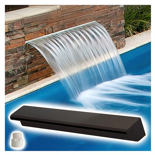 AMUFJJ Déversoir Cascade Kit De Fontaine pour Piscine, Bassin en Acier Inoxydable avec Cascade Et Déversoir, Fontaine Murale Moderne À Débordement.(Black,130cm (4.3ft))