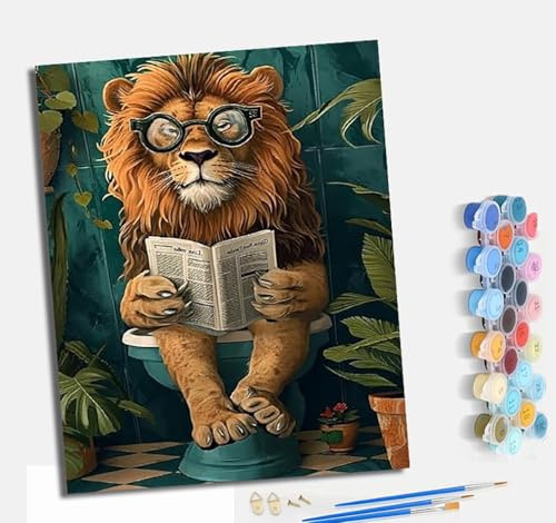 MLNMENG Peinture par Numéros pour Adulte Peinture par Numero pour et Adulte DIY Acrylique Débutants Facile sur Toile Peintures et Pinceaux Lion sur les toilettes