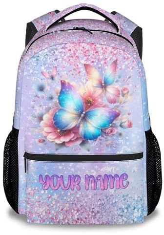 CustomWish Schmetterling Schulrucksack Mädchen Personalisiert mit Namen - Kinderrucksack für die Grundschule - Leicht & Viel Stauraum, für Reise, Sport & Wandern