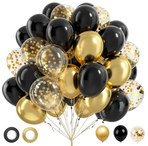 Luftballons Schwarz Gold 62 Stück Luftballons Geburtstag Schwarz Gold | Schwarz, Gold, Golden Konfetti Ballons für Eid Mubarak Ramadan Geburtstagsdeko Silvester Hochzeit Abschluss und Jahrestag