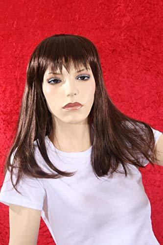 HeuSa Tech Perücke Damen lang braun Pony Glatt