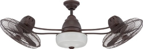 Craftmade 48 Bellows II BW248AG6 Outdoor Damp Rated Dual Head Ceiling Fan, Aged Bronze Finish, Integrated Light Kit, 2 x Dimmable 9W LED Bulbs, Optional Cap Included; Remote and Wall Control Included