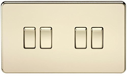 Knightsbridge SF4100PB Screwless 10 A 4-Gang 2 Way Switch, Polished Brass