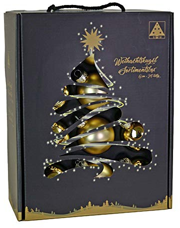 Riffelmacher 26250 - Glaskugeln gold, Durchmesser 6 cm, 24 Stück im Koffer, PVC-frei, Baumschmuck, Weihnachtsbaum, Dekoration, Weihnachten