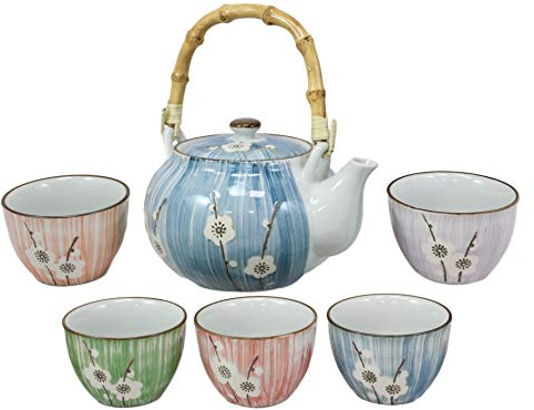 Japanisches Design Weiß Cherry Blossom Keramik Tee Topf und Tassen Set Dient 5 Wunderschön verpackt in Geschenkbox exzellente Home Decor Asiatische Living