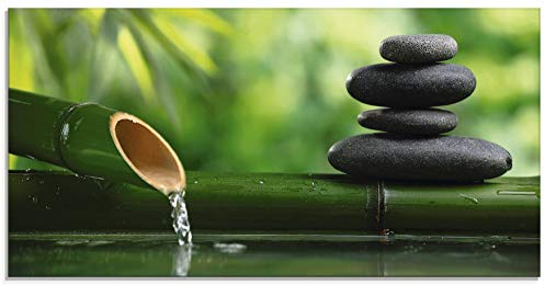 ARTland Wanddeko Glasbilder Wandbild Glas Bild einteilig 60x30 cm Querformat Asien Wellness Zen Spa Steine Bambus Entspannung Grün S5YF