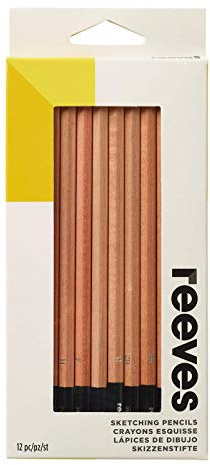 Reeves Sketching Pencils - Full Range Pencil Set for Artists - Art Supplies for Adults & Kids - Versatile for Drawing & Shading - Includes 4H, 3H, 2H, H, F, HB, B, 2B, 3B, 4B, 5B, & 6B - Pack of 12