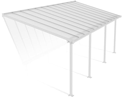 Palram Canopia Olympia Terrassenüberdachung 3x7 - Gestell aus Alumiuium & 16 mm Polycarbonat - Terrassendach Für den Ganzjährigen Gebrauch Geeignet, Weiß, 739 x 295 x 305 cm