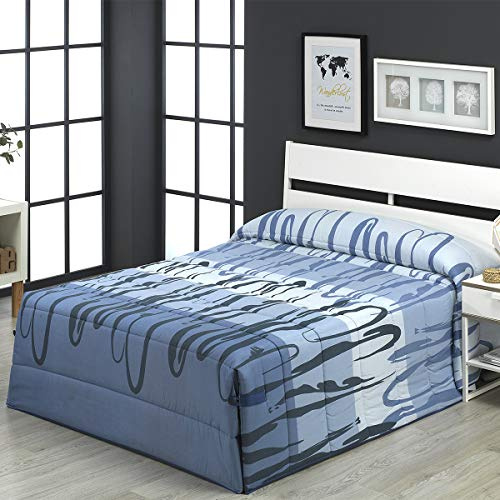 Lanovenanube Edredón conforter Carolina Cama 90 cm Beig algodón poliéster | 50% algodón y 50% poliéster. Diseño con bloques de color y líneas curvas. Cintas con botones de ajuste. No incluye cojín.