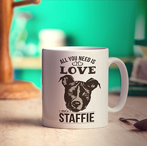 Printster All You Need is Love and A Staffie Mug - 11oz Ceramic Cup