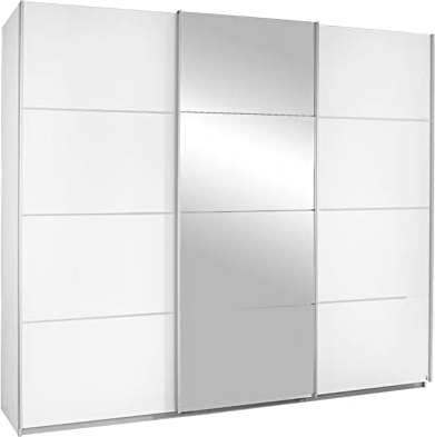 Schwebetürenschrank Kleiderschrank Schlafzimmerschrank | 3-türig | Dekor | Alpinweiß | mit Spiegel | 271x210x62 cm