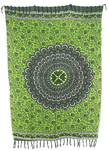 Sarong Pareo Mandala Maya III grün/große Auswahl schönste Farben/Wickelrock Strandtuch Sauna-Tuch Wickelkleid Schal Wickeltuch Bademode Freizeitmode Sommermode/aus 100% Viskose