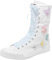 rismart Mujer Botas Lona Media Pierna Animadora Cordones High Top Sneakers Zapatos de Deporte(Blanco(múltiple),38.5 EU)